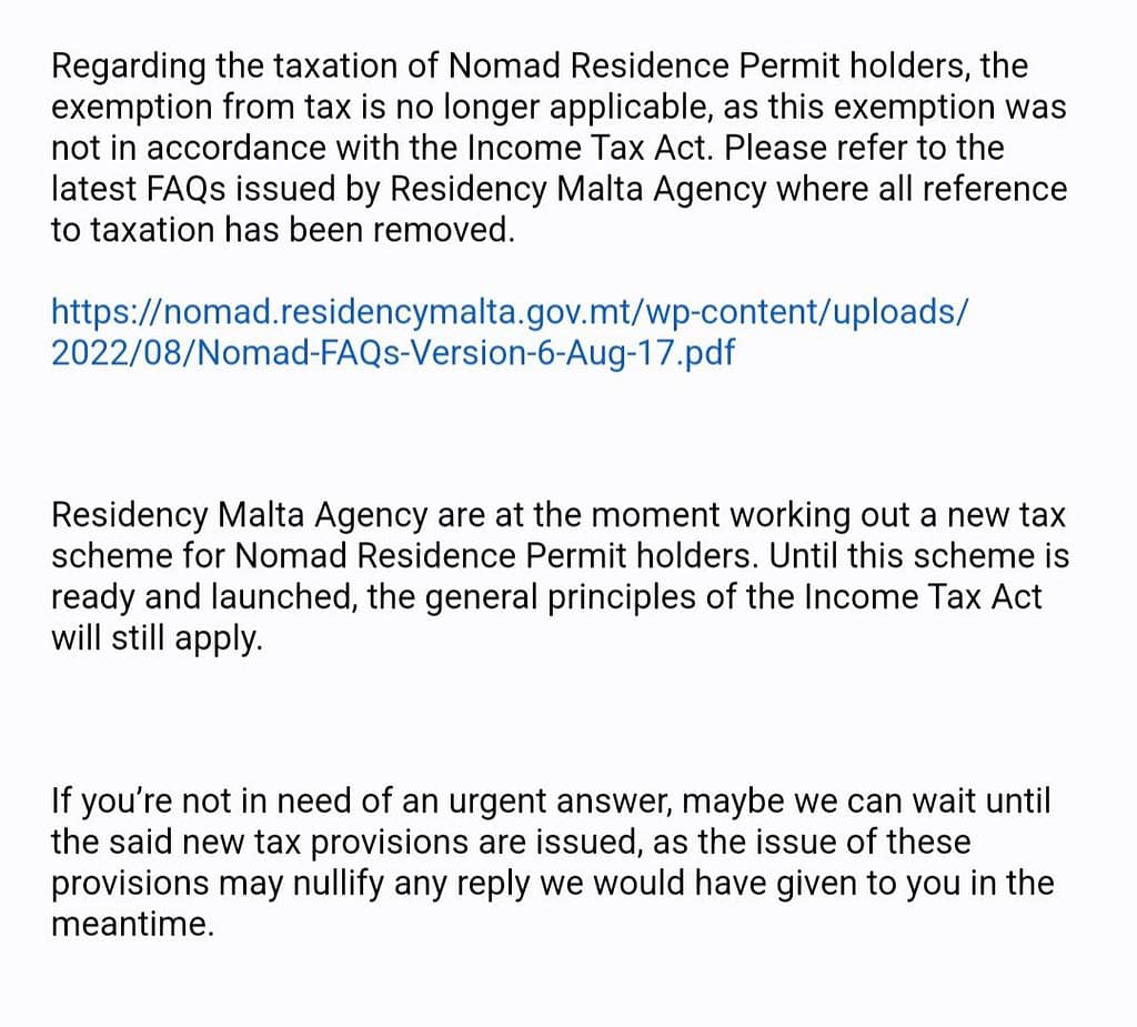 No Tax Exemption under Malta Nomad Residence Permit? 2 image
