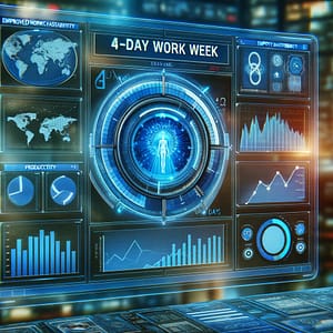 Embracing the Four-Day Work Week: Balancing Productivity and Well-being 3 DALL·E 2023 11 23 16.31.29 A digital artwork of a futuristic AI powered dashboard displaying analytics and metrics relevant to a 4 day work week. The dashboard shows graphs ch